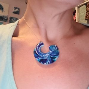 Blue and White Agate Floating Statement Necklace